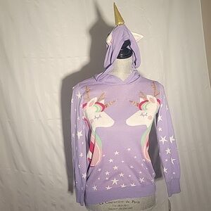 Girls Unicorn Holiday Hooded Lavender Sweater, Size: L, NWT